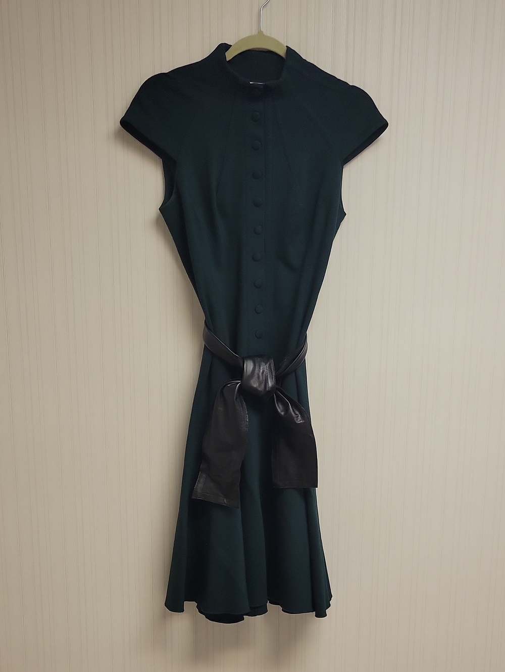 Byron Lars Beauty Mark Elegant Dark Green Fit-and-Flare Dress with Tie Waist 4